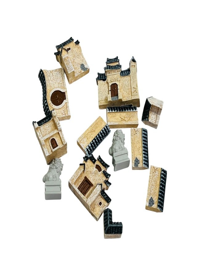 Krisah13pcs Resin Mini Chinese Ancient Architecture Model Set, Traditional House with Guardian Lions, Decorative Display Piece - Image 5
